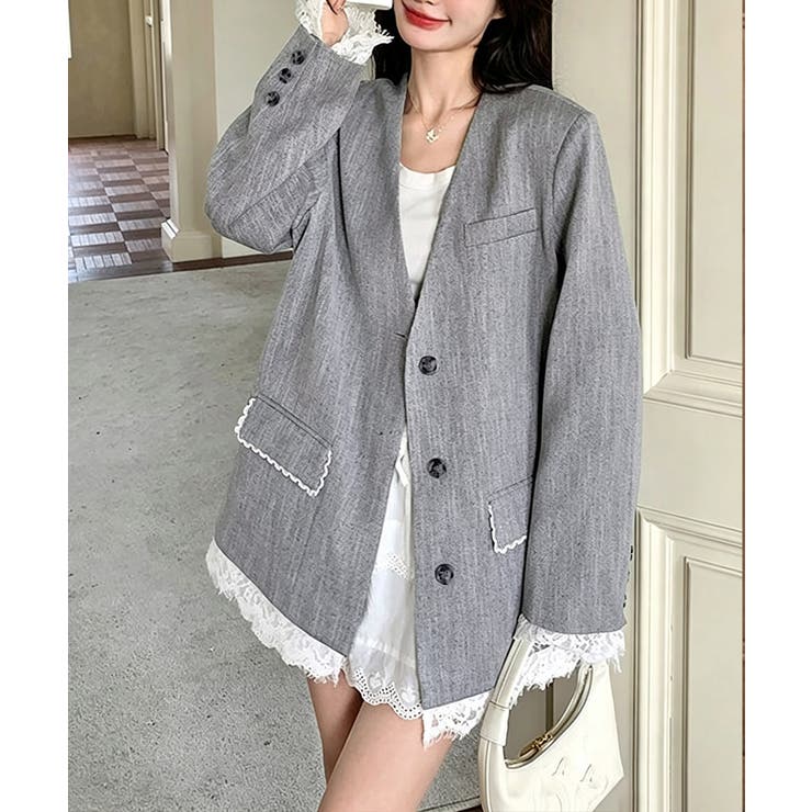 上品フェミニンミドル丈ジャケットウエストマークベルト付ノーカラー羽織り大人可愛い… | SUNSHINE CLOSET | 詳細画像7 