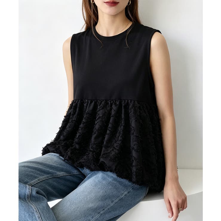 レディース クルーネックtシャツ 華やかなドッキングトップス大人可愛い | SUNSHINE CLOSET | 詳細画像12 