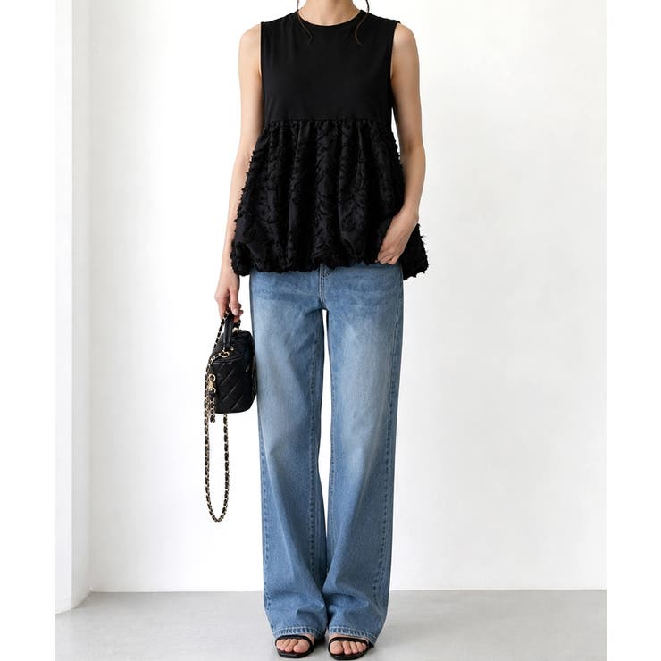 レディース クルーネックtシャツ 華やかなドッキングトップス大人可愛い | SUNSHINE CLOSET | 詳細画像13 