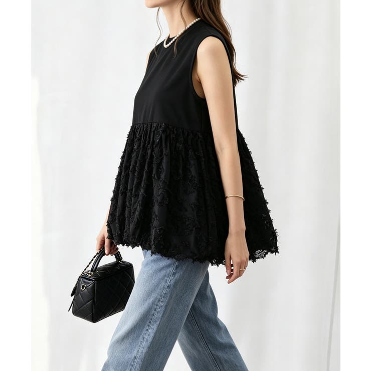 レディース クルーネックtシャツ 華やかなドッキングトップス大人可愛い | SUNSHINE CLOSET | 詳細画像14 
