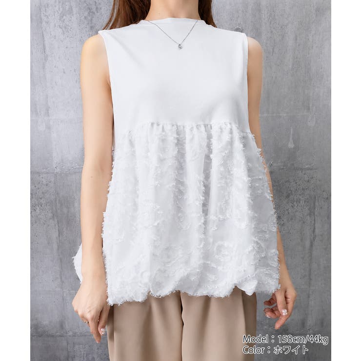 レディース クルーネックtシャツ 華やかなドッキングトップス大人可愛い | SUNSHINE CLOSET | 詳細画像16 