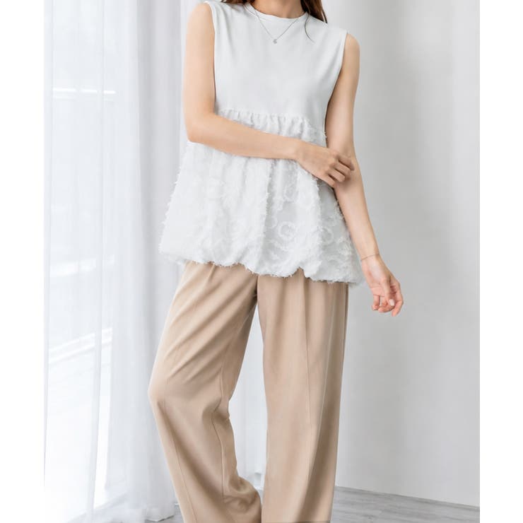 レディース クルーネックtシャツ 華やかなドッキングトップス大人可愛い | SUNSHINE CLOSET | 詳細画像3 