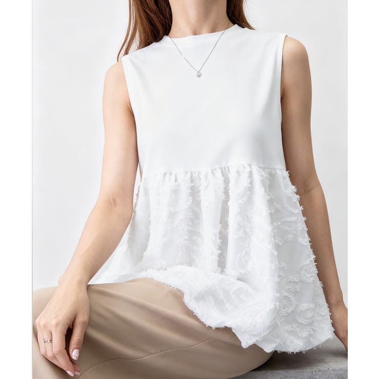 レディース クルーネックtシャツ 華やかなドッキングトップス大人可愛い | SUNSHINE CLOSET | 詳細画像5 