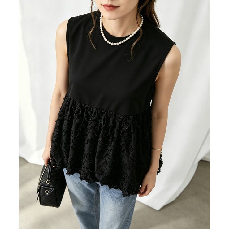 レディース クルーネックtシャツ 華やかなドッキングトップス大人可愛い | SUNSHINE CLOSET | 詳細画像9 
