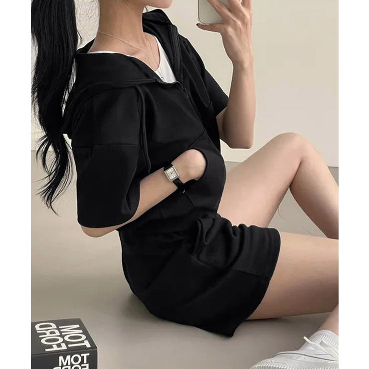 ジップアップパーカー クロップド丈トップス夏 ハイウエストショートパンツ | SUNSHINE CLOSET | 詳細画像11 