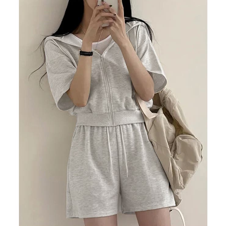 ジップアップパーカー クロップド丈トップス夏 ハイウエストショートパンツ | SUNSHINE CLOSET | 詳細画像15 