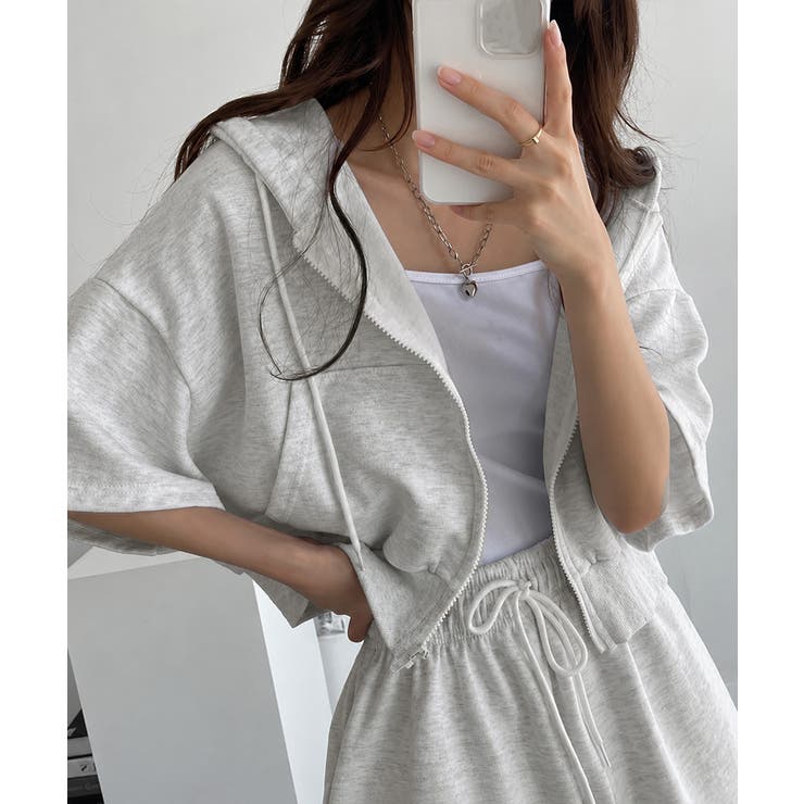 ジップアップパーカー クロップド丈トップス夏 ハイウエストショートパンツ | SUNSHINE CLOSET | 詳細画像17 
