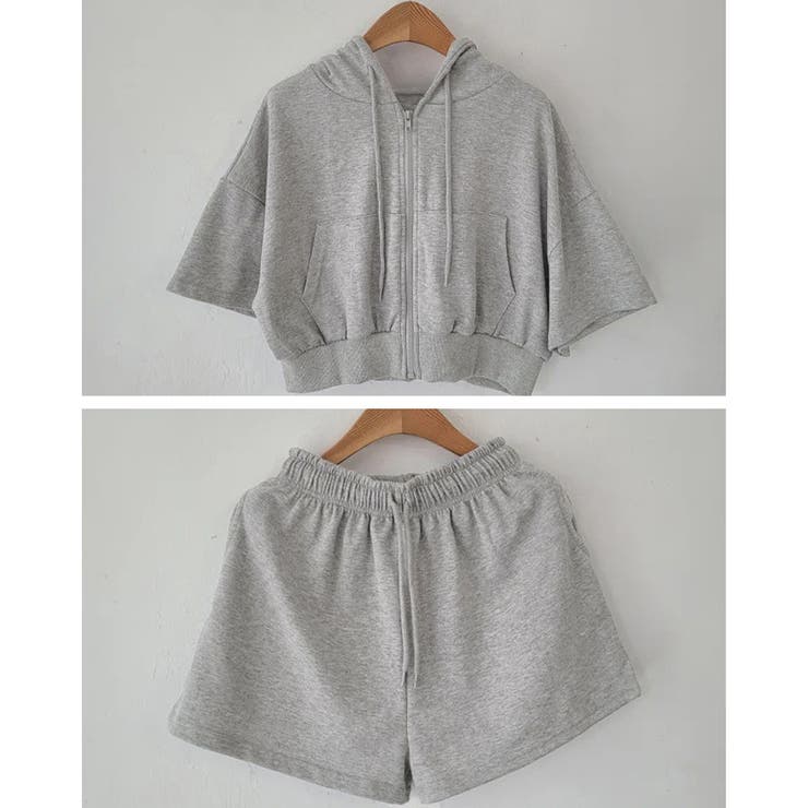 ジップアップパーカー クロップド丈トップス夏 ハイウエストショートパンツ | SUNSHINE CLOSET | 詳細画像19 