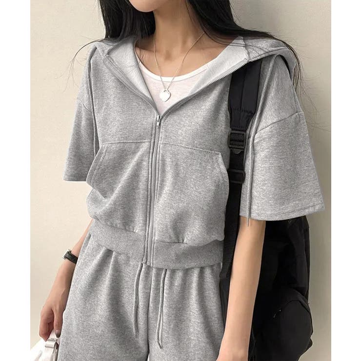 ジップアップパーカー クロップド丈トップス夏 ハイウエストショートパンツ | SUNSHINE CLOSET | 詳細画像2 