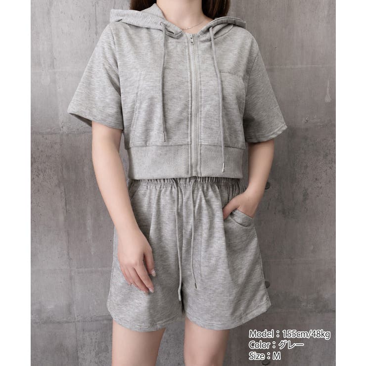 ジップアップパーカー クロップド丈トップス夏 ハイウエストショートパンツ | SUNSHINE CLOSET | 詳細画像20 