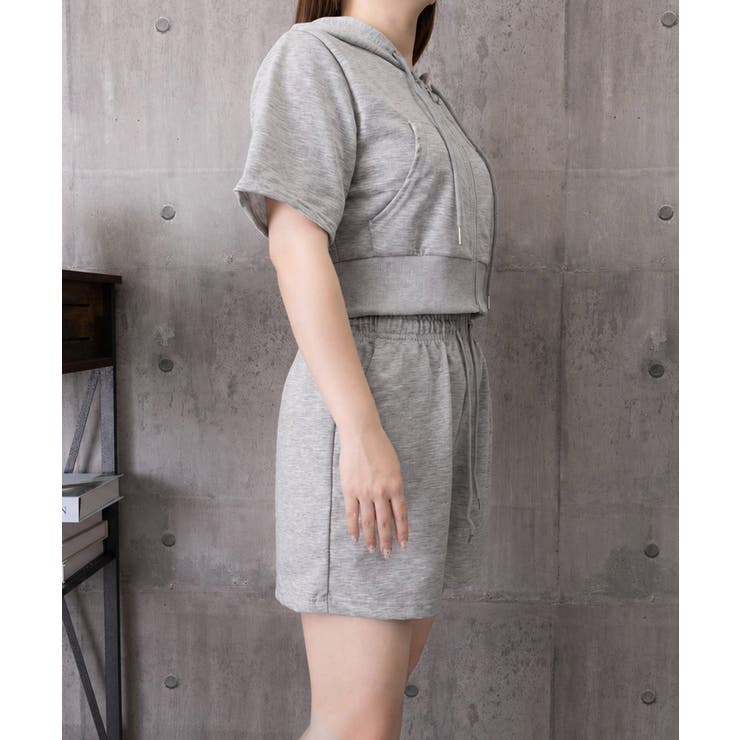 ジップアップパーカー クロップド丈トップス夏 ハイウエストショートパンツ | SUNSHINE CLOSET | 詳細画像21 