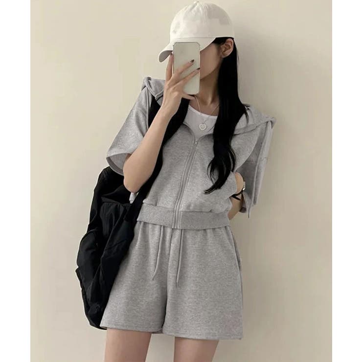 ジップアップパーカー クロップド丈トップス夏 ハイウエストショートパンツ | SUNSHINE CLOSET | 詳細画像5 
