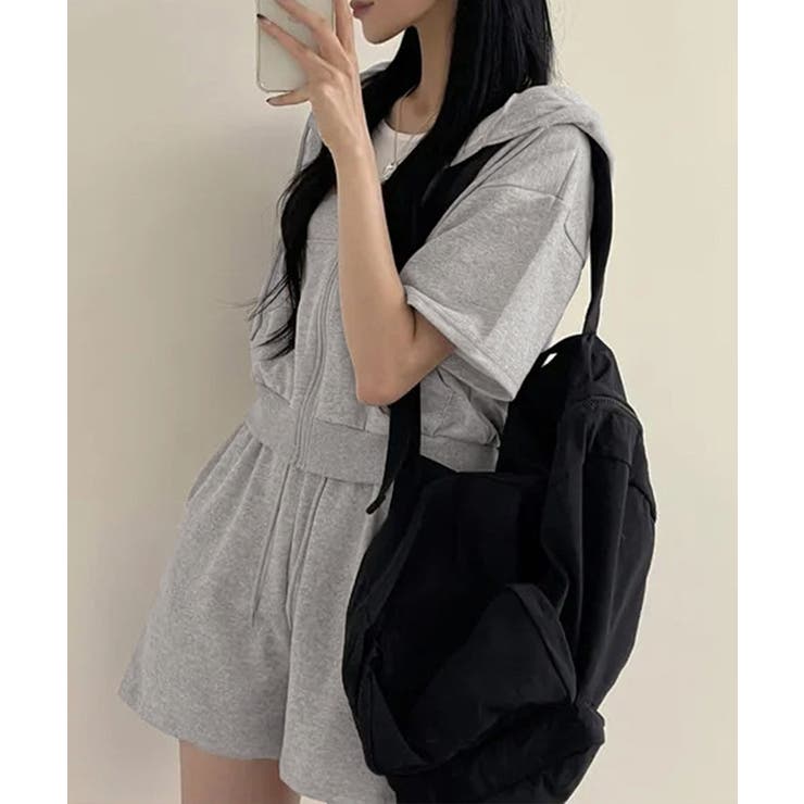 ジップアップパーカー クロップド丈トップス夏 ハイウエストショートパンツ | SUNSHINE CLOSET | 詳細画像6 