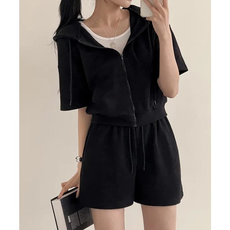 ジップアップパーカー クロップド丈トップス夏 ハイウエストショートパンツ | SUNSHINE CLOSET | 詳細画像8 