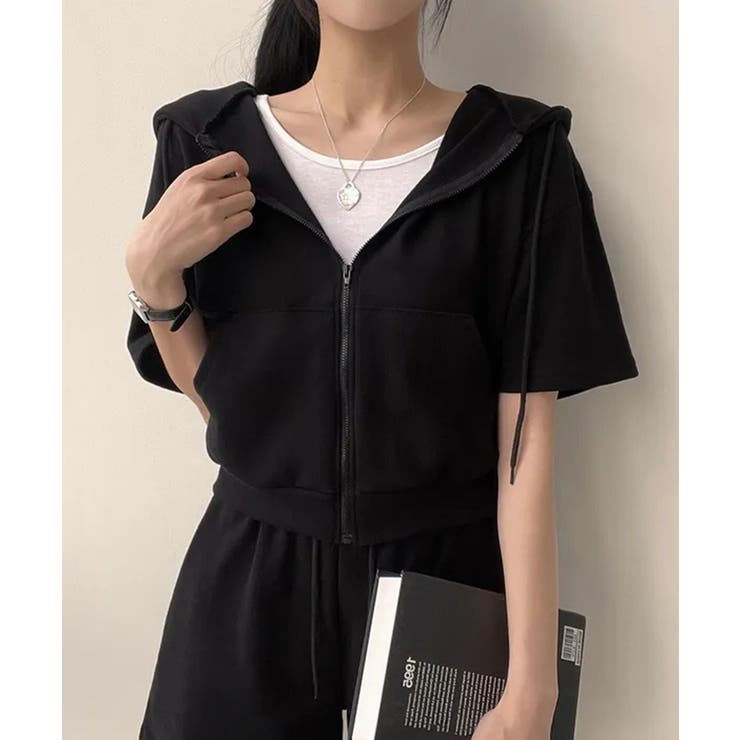 ジップアップパーカー クロップド丈トップス夏 ハイウエストショートパンツ | SUNSHINE CLOSET | 詳細画像9 