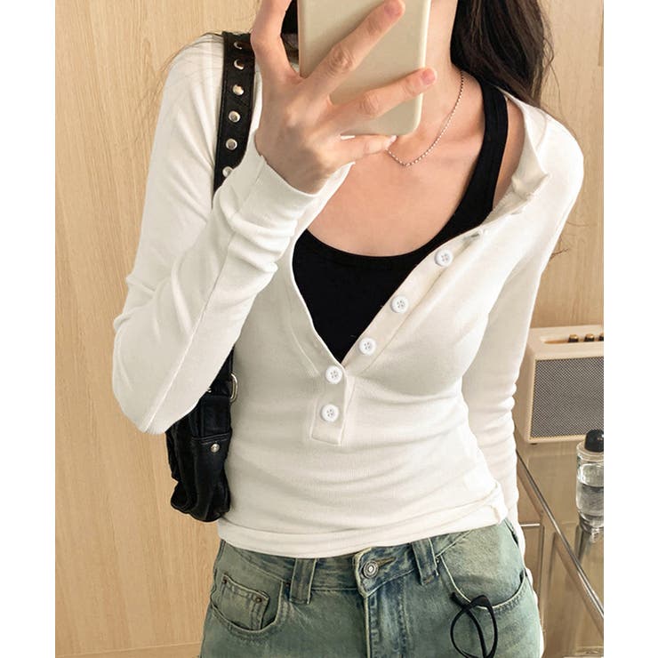 ハーフボタンカットソー長袖タイトtシャツ | SUNSHINE CLOSET | 詳細画像1 