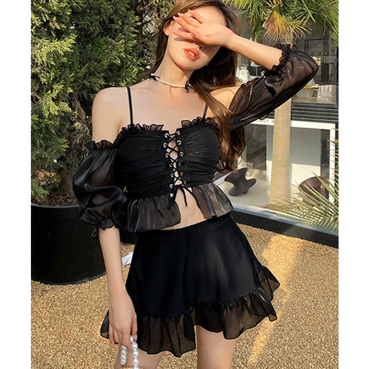 体型カバー水着レディース フリルトップス シアースリーブ付き | SUNSHINE CLOSET | 詳細画像2 