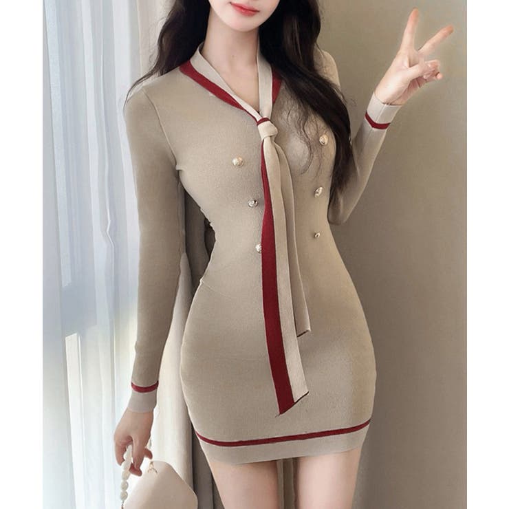 リボンタイミニワンピース配色ニットドレス | SUNSHINE CLOSET | 詳細画像11 