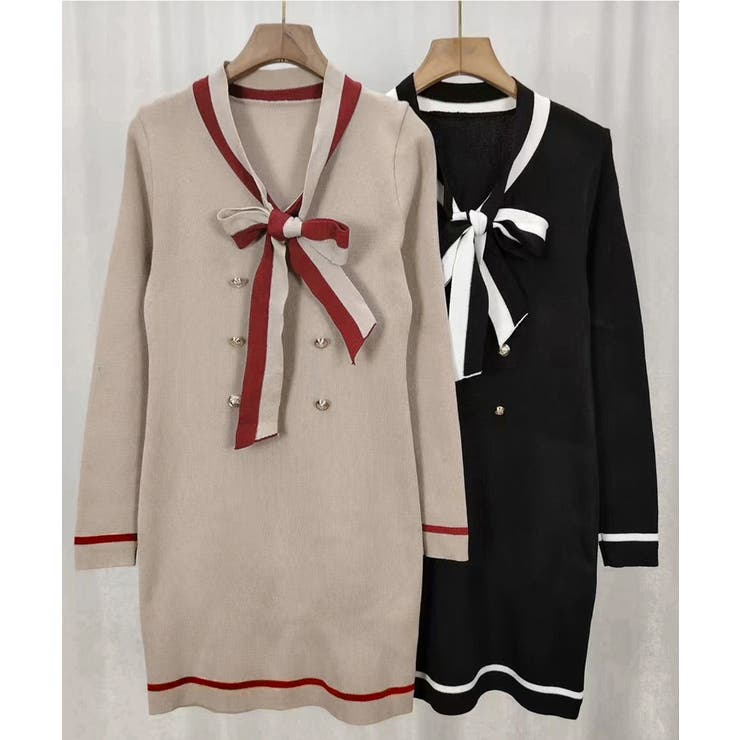 リボンタイミニワンピース配色ニットドレス | SUNSHINE CLOSET | 詳細画像19 