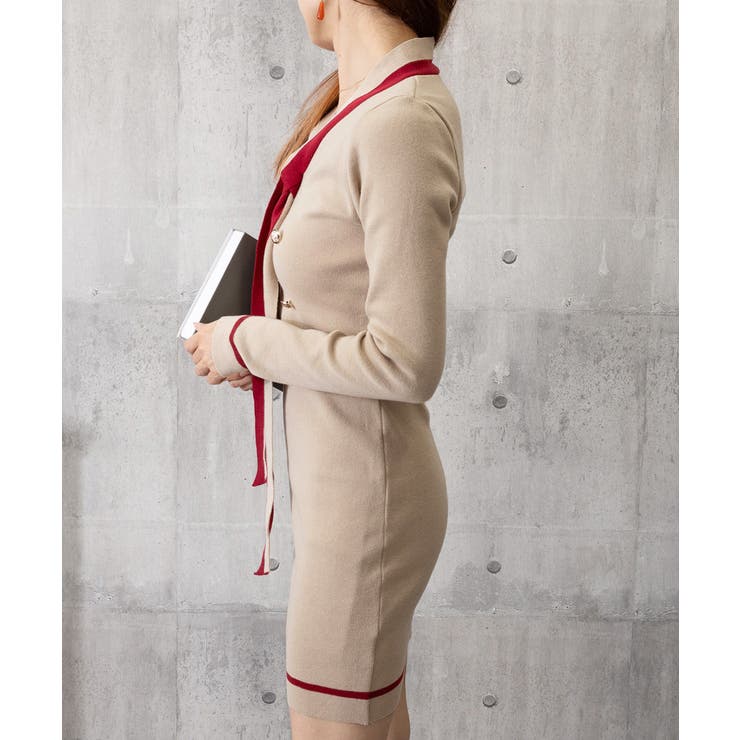 リボンタイミニワンピース配色ニットドレス | SUNSHINE CLOSET | 詳細画像21 