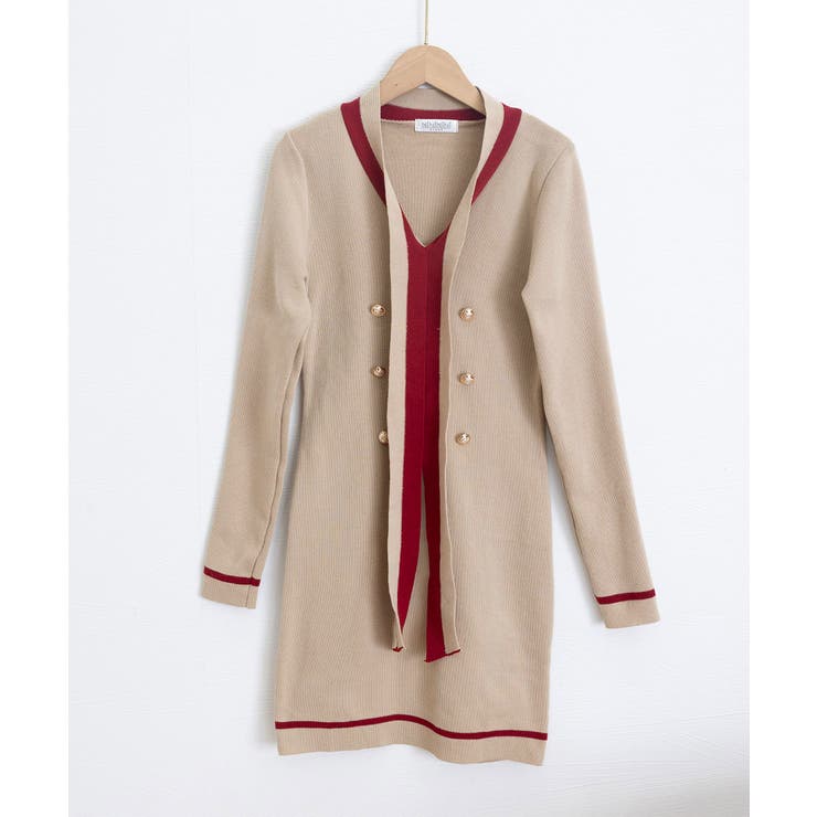 リボンタイミニワンピース配色ニットドレス | SUNSHINE CLOSET | 詳細画像24 