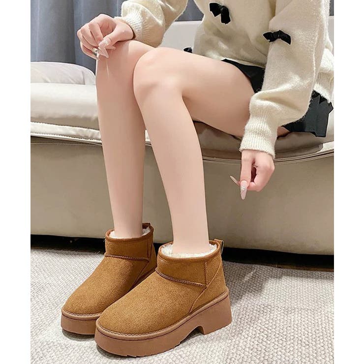 厚底ムートンブーツチャンキーヒールブーツ[品番：AGCW0007191