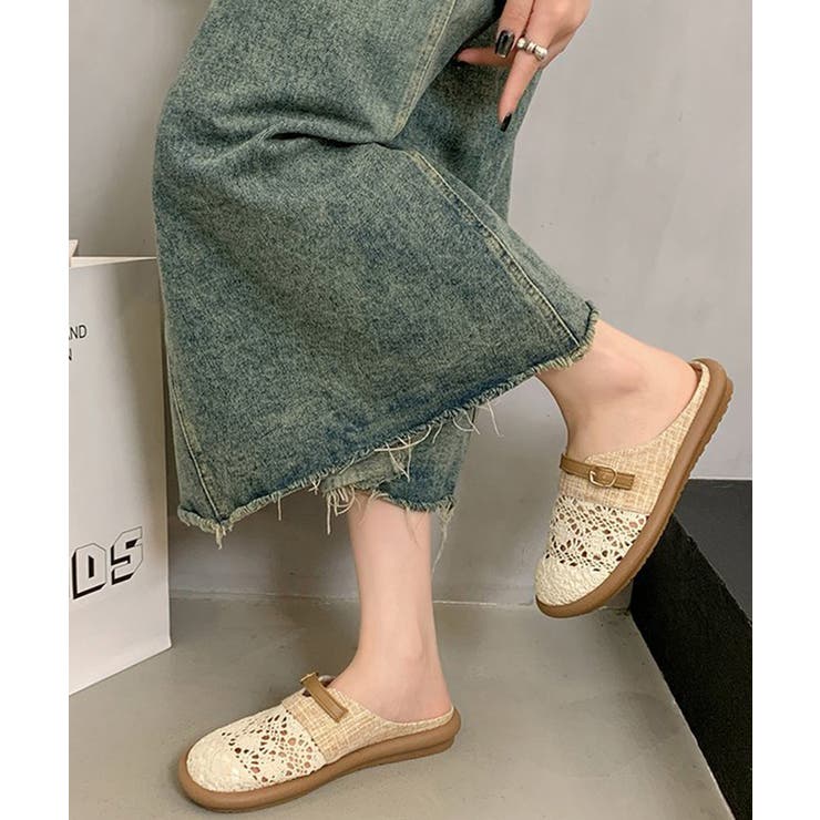リネンライク レース調フラットサンダルナチュラル 美脚サマーサンダル通気性ぺたん… | SUNSHINE CLOSET | 詳細画像15 
