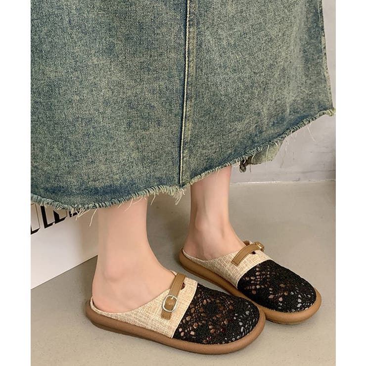 リネンライク レース調フラットサンダルナチュラル 美脚サマーサンダル通気性ぺたん… | SUNSHINE CLOSET | 詳細画像2 