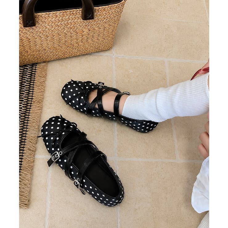 クラシカルドットバレエシューズ ダブルストラップフラットパンプス ガーリー靴韓国… | SUNSHINE CLOSET | 詳細画像1 
