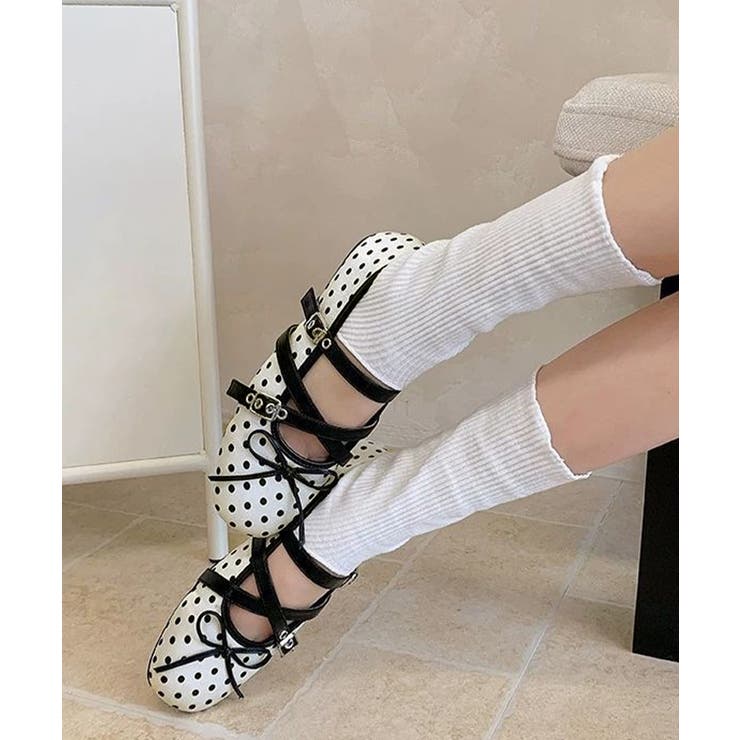 クラシカルドットバレエシューズ ダブルストラップフラットパンプス ガーリー靴韓国… | SUNSHINE CLOSET | 詳細画像10 