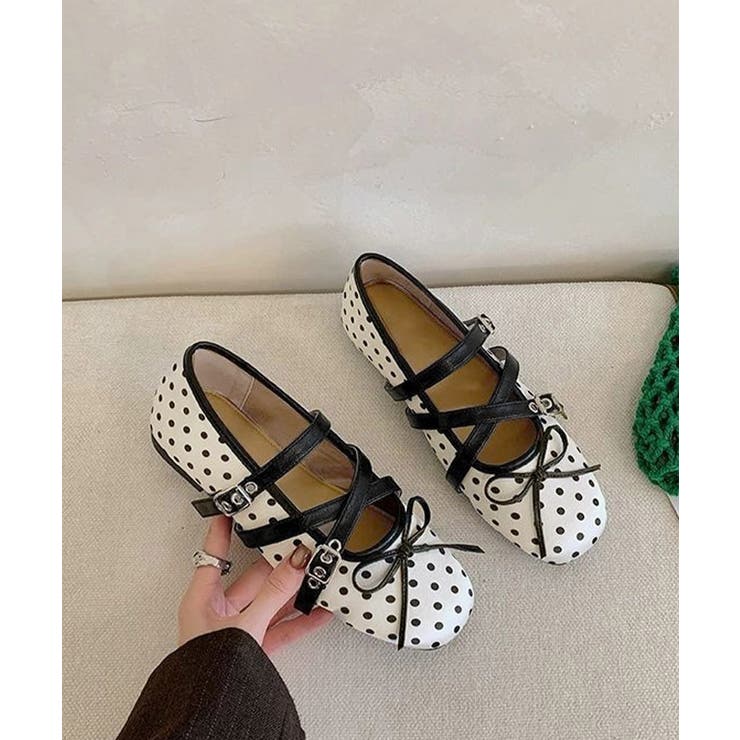 クラシカルドットバレエシューズ ダブルストラップフラットパンプス ガーリー靴韓国… | SUNSHINE CLOSET | 詳細画像20 