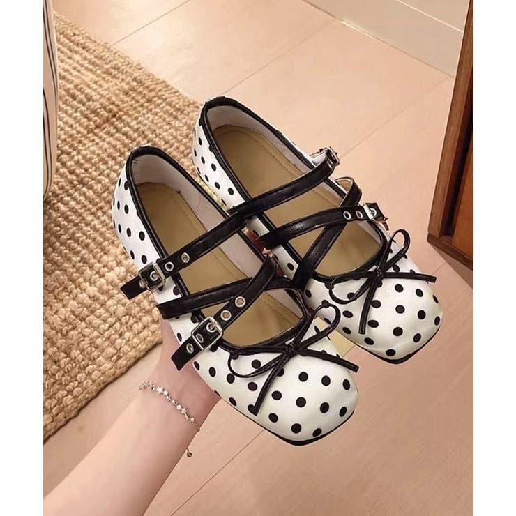 クラシカルドットバレエシューズ ダブルストラップフラットパンプス ガーリー靴韓国… | SUNSHINE CLOSET | 詳細画像21 