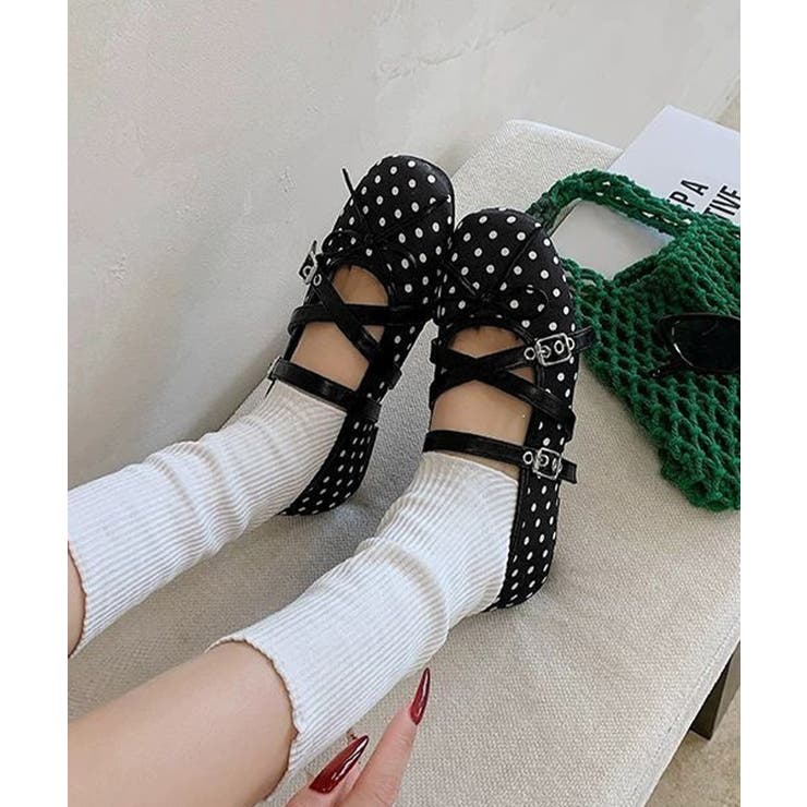 クラシカルドットバレエシューズ ダブルストラップフラットパンプス ガーリー靴韓国… | SUNSHINE CLOSET | 詳細画像6 
