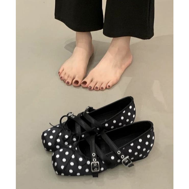 クラシカルドットバレエシューズ ダブルストラップフラットパンプス ガーリー靴韓国… | SUNSHINE CLOSET | 詳細画像9 