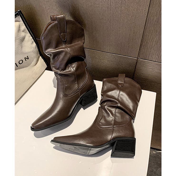 レディース 上品ポインテッドトゥドレープミドルブーツ美脚見え韓国風ショートブーツ… | SUNSHINE CLOSET | 詳細画像18 