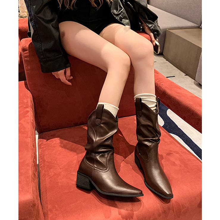 レディース 上品ポインテッドトゥドレープミドルブーツ美脚見え韓国風ショートブーツ… | SUNSHINE CLOSET | 詳細画像5 