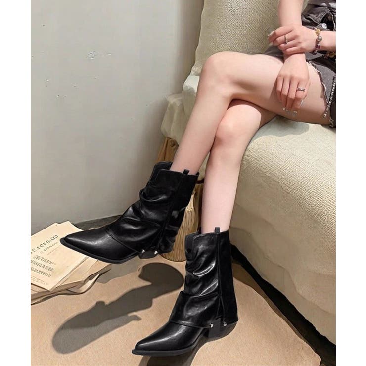 レディース 美脚ポインテッドブーツ ヴィンテージ風レザー調カバーブーツ | SUNSHINE CLOSET | 詳細画像19 