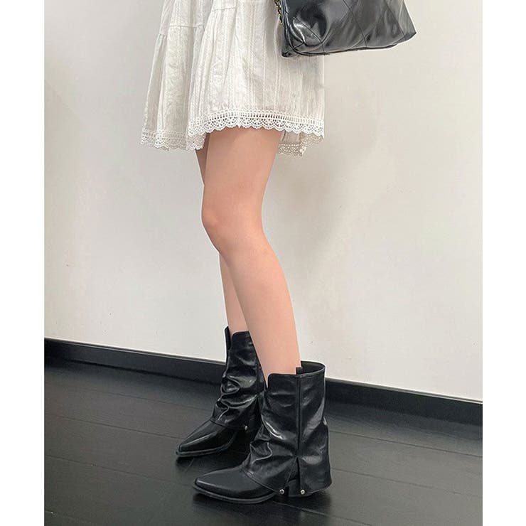 レディース 美脚ポインテッドブーツ ヴィンテージ風レザー調カバーブーツ | SUNSHINE CLOSET | 詳細画像20 