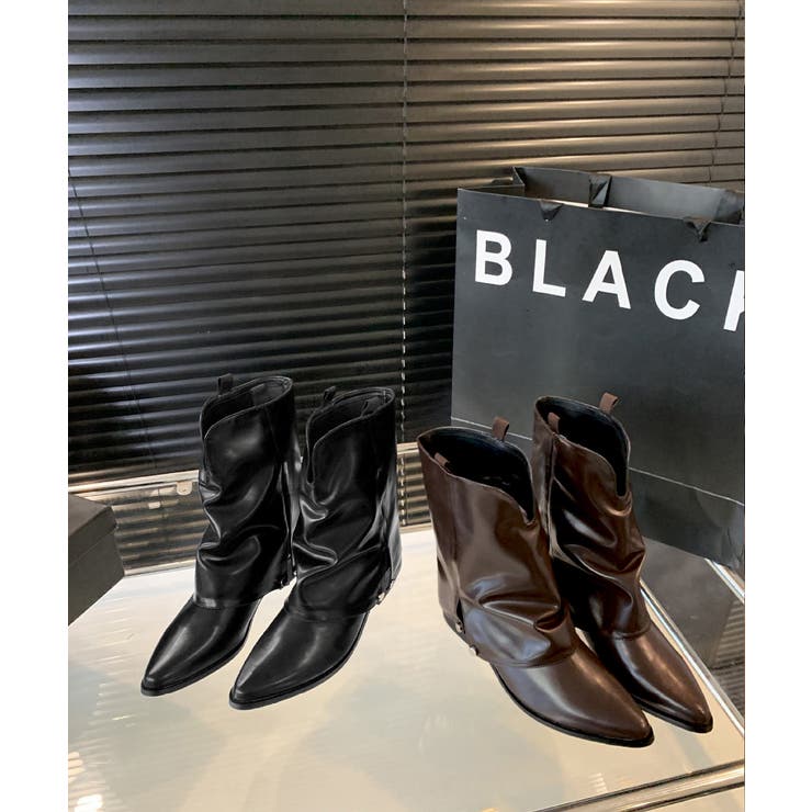 レディース 美脚ポインテッドブーツ ヴィンテージ風レザー調カバーブーツ | SUNSHINE CLOSET | 詳細画像23 