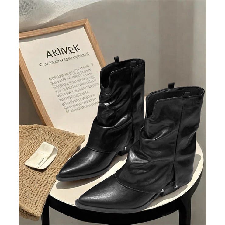 レディース 美脚ポインテッドブーツ ヴィンテージ風レザー調カバーブーツ | SUNSHINE CLOSET | 詳細画像25 
