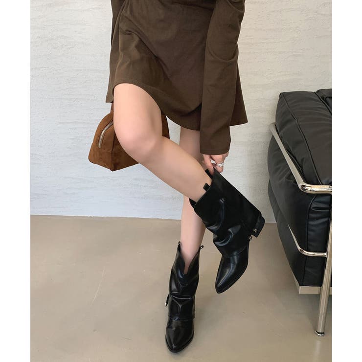 レディース 美脚ポインテッドブーツ ヴィンテージ風レザー調カバーブーツ | SUNSHINE CLOSET | 詳細画像5 