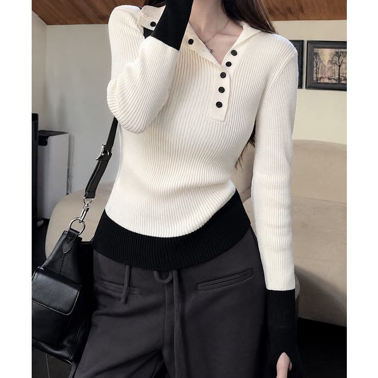大人可愛い韓国風セーター 細身ニットレディース きれいめタイトニットカットソー | SUNSHINE CLOSET | 詳細画像7 