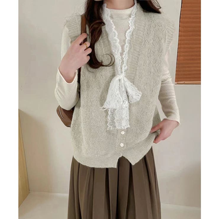 ニットベストネックラインレースニットジレ | SUNSHINE CLOSET | 詳細画像1 