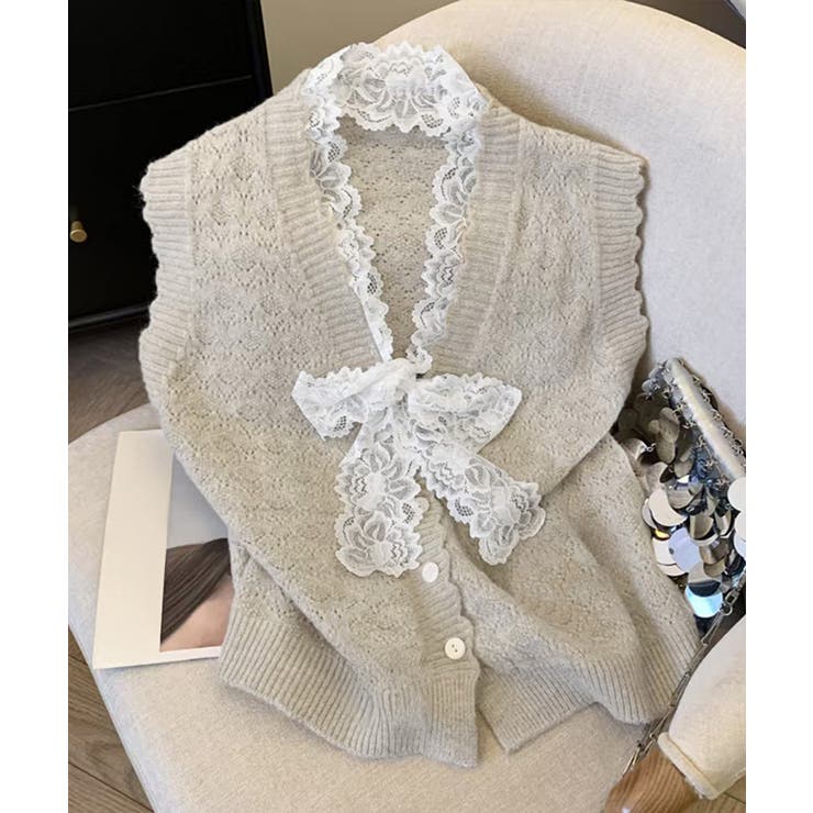 ニットベストネックラインレースニットジレ | SUNSHINE CLOSET | 詳細画像13 