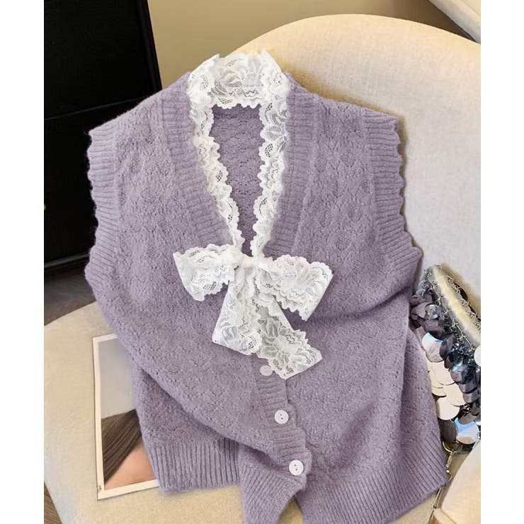 ニットベストネックラインレースニットジレ | SUNSHINE CLOSET | 詳細画像15 