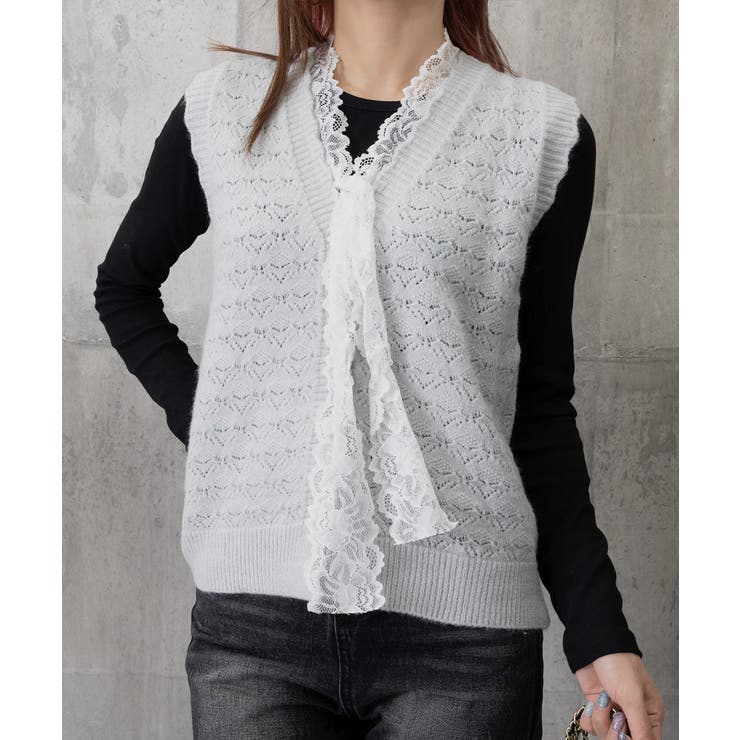 ニットベストネックラインレースニットジレ | SUNSHINE CLOSET | 詳細画像17 