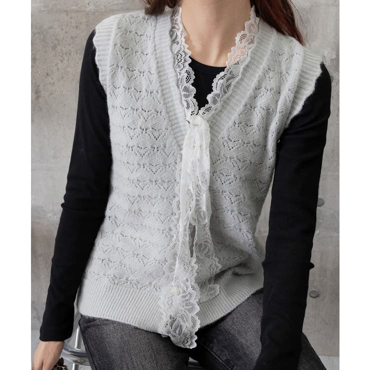 ニットベストネックラインレースニットジレ | SUNSHINE CLOSET | 詳細画像18 