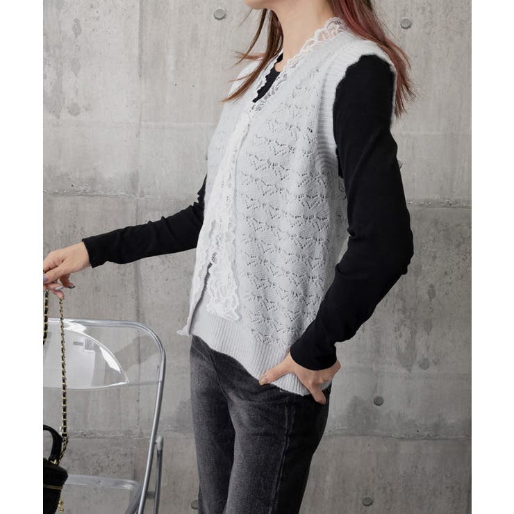 ニットベストネックラインレースニットジレ | SUNSHINE CLOSET | 詳細画像19 