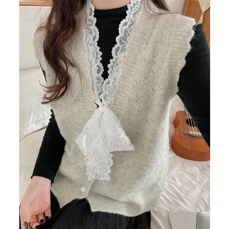 ニットベストネックラインレースニットジレ | SUNSHINE CLOSET | 詳細画像3 