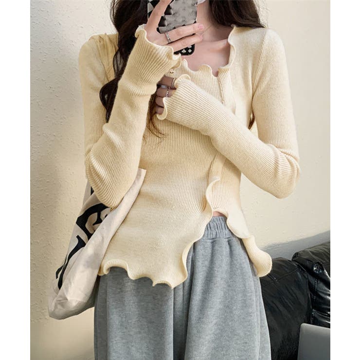 メロウフリルニット フロントスリット秋服 | SUNSHINE CLOSET | 詳細画像1 